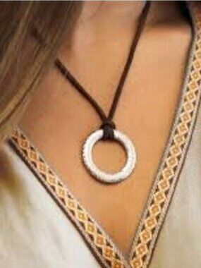 Gabriel & Co Sterling Silver Omega Pendant Brown Leather Strap Necklace - NIB